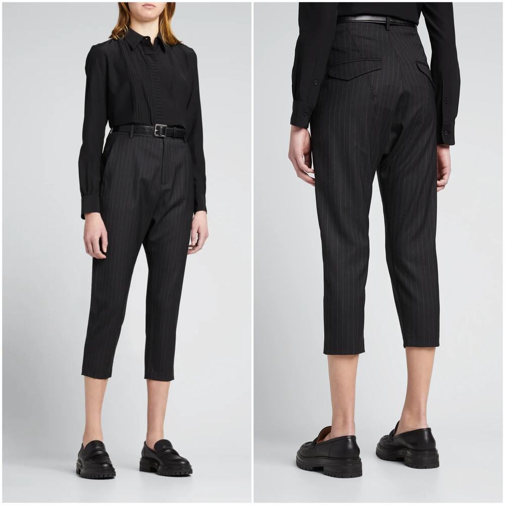 NILI LOTAN Paris Pinstripe wool Pant Charcoal black Tapered crop 0